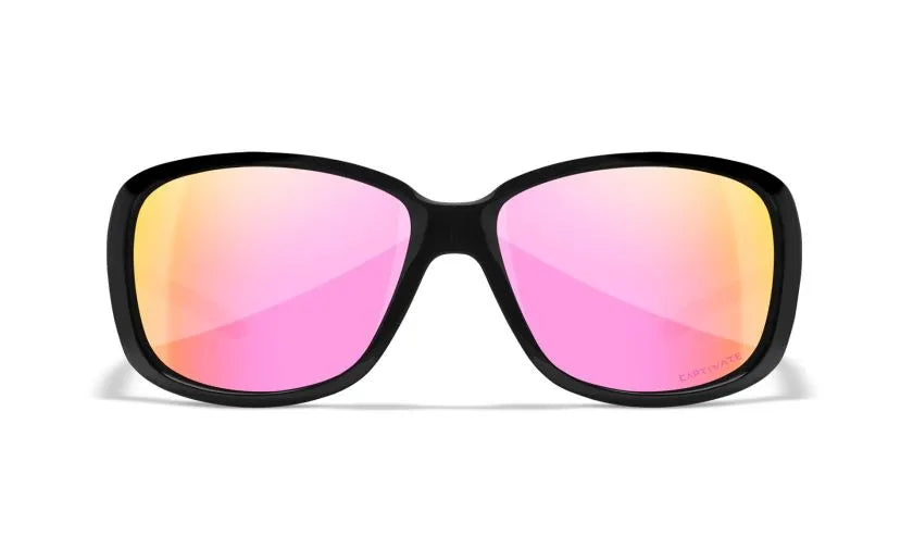 WX AFFINITY, CAPTIVATE™ Polarized Rose Gold Mirror Lenses, Gloss Black Frame