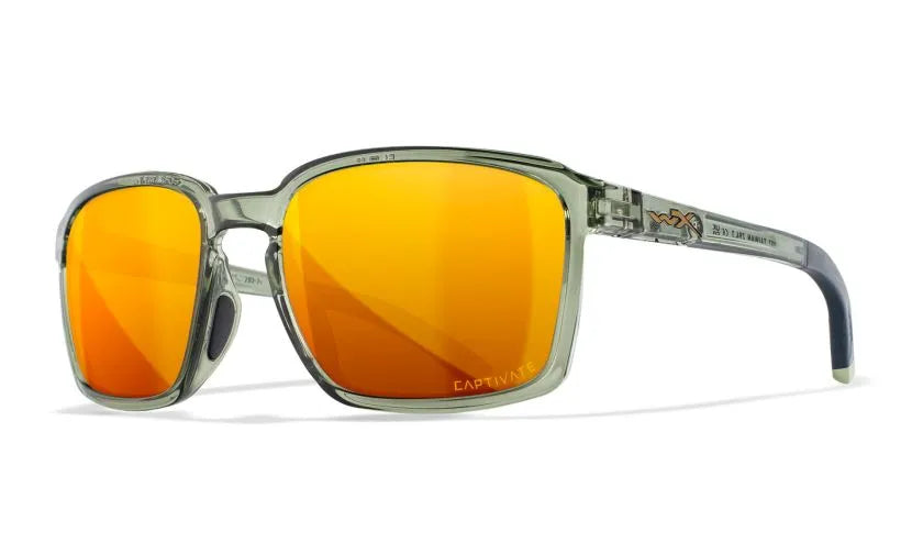 WX ALFA, CAPTIVATE™ Polarized Bronze Mirror Lenses, Gloss Crystal Light Olive/Grey Frame