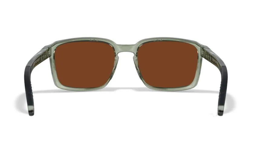WX ALFA, CAPTIVATE™ Polarized Bronze Mirror Lenses, Gloss Crystal Light Olive/Grey Frame