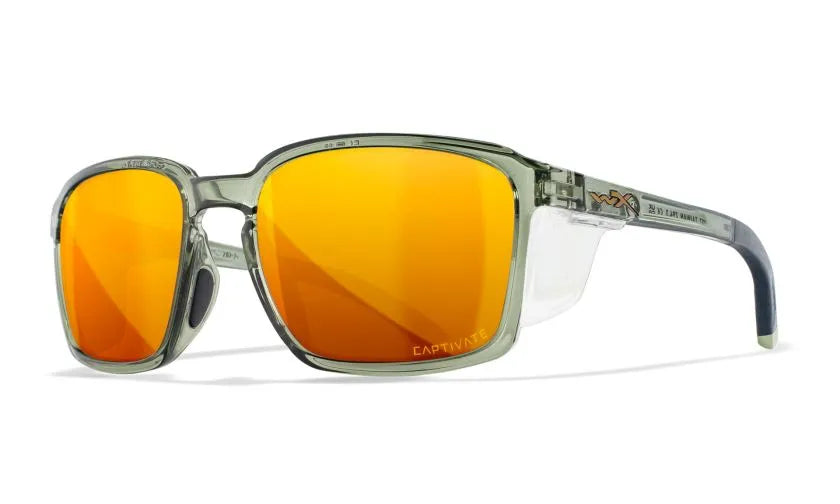 WX ALFA, CAPTIVATE™ Polarized Bronze Mirror Lenses, Gloss Crystal Light Olive/Grey Frame