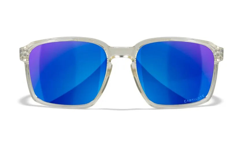 WX ALFA, CAPTIVATE™ Polarized Blue Mirror Lenses, Gloss Clear Crystal Frame