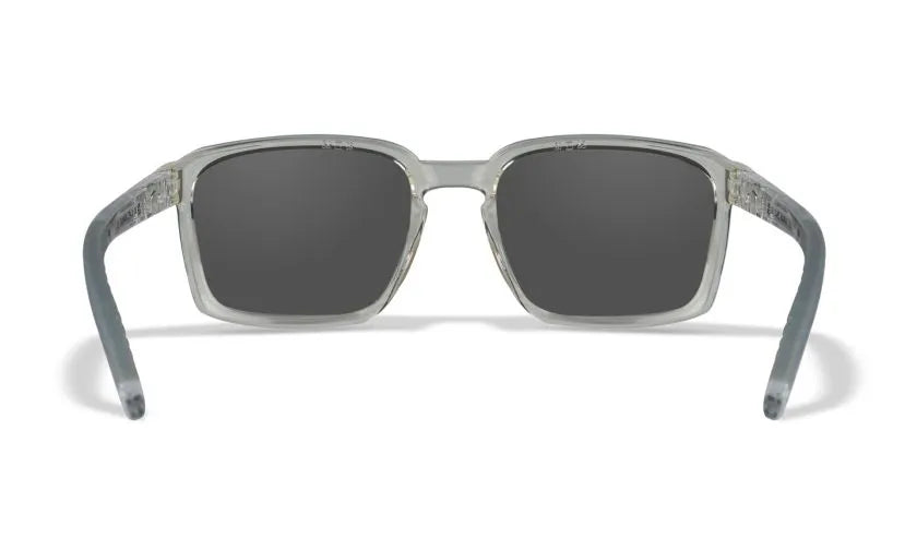 WX ALFA, CAPTIVATE™ Polarized Blue Mirror Lenses, Gloss Clear Crystal Frame