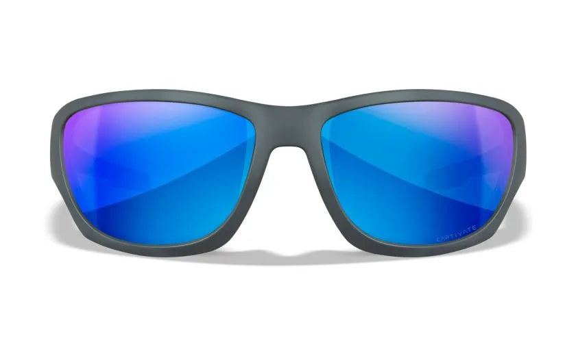 WX CLIMB, CAPTIVATE™ Polarized Blue Mirror Lenses, Matte Grey Frame