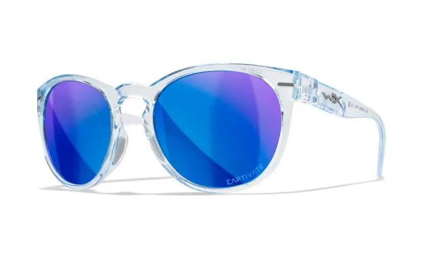 WX COVERT, CAPTIVATE™ Polarized Blue Mirror Lenses, Gloss Crystal Light Sapphire Blue Frame