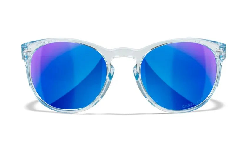 WX COVERT, CAPTIVATE™ Polarized Blue Mirror Lenses, Gloss Crystal Light Sapphire Blue Frame