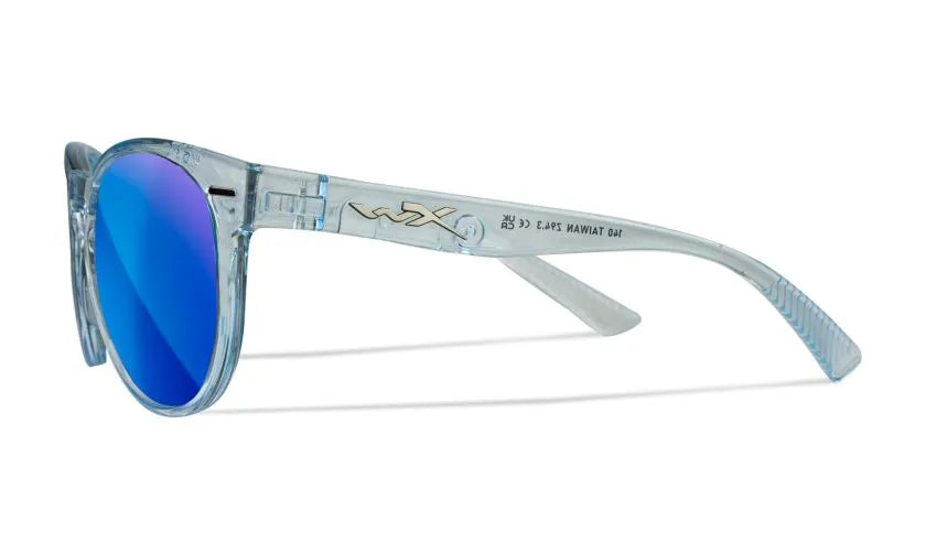 WX COVERT, CAPTIVATE™ Polarized Blue Mirror Lenses, Gloss Crystal Light Sapphire Blue Frame