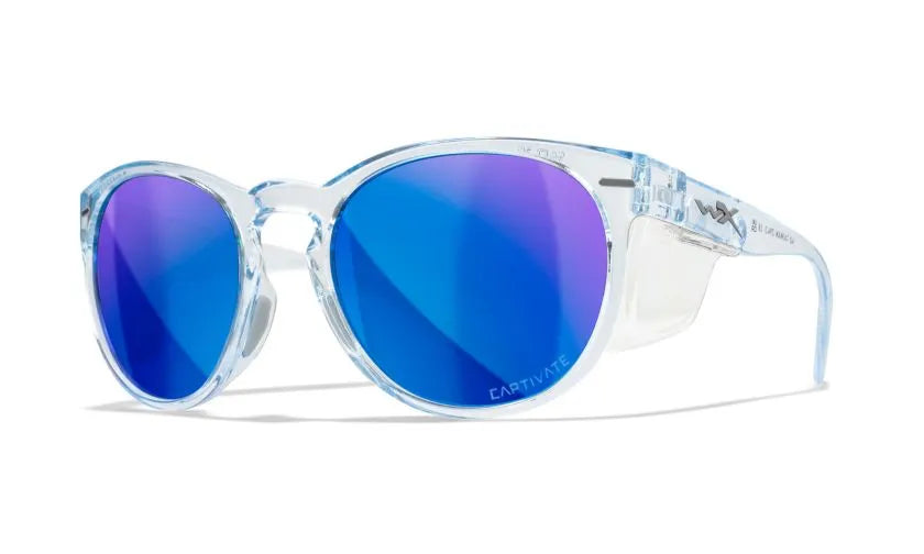 WX COVERT, CAPTIVATE™ Polarized Blue Mirror Lenses, Gloss Crystal Light Sapphire Blue Frame