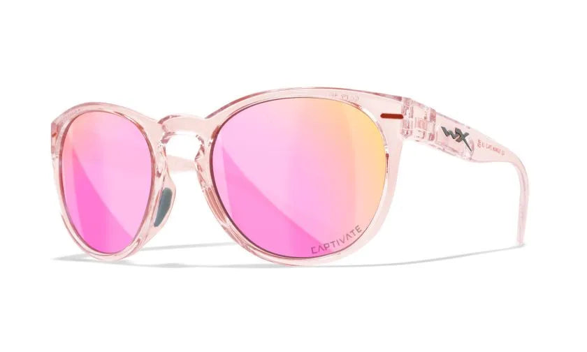 WX COVERT, CAPTIVATE™ Polarized Rose Gold Mirror Lenses, Gloss Crystal Blush Frame