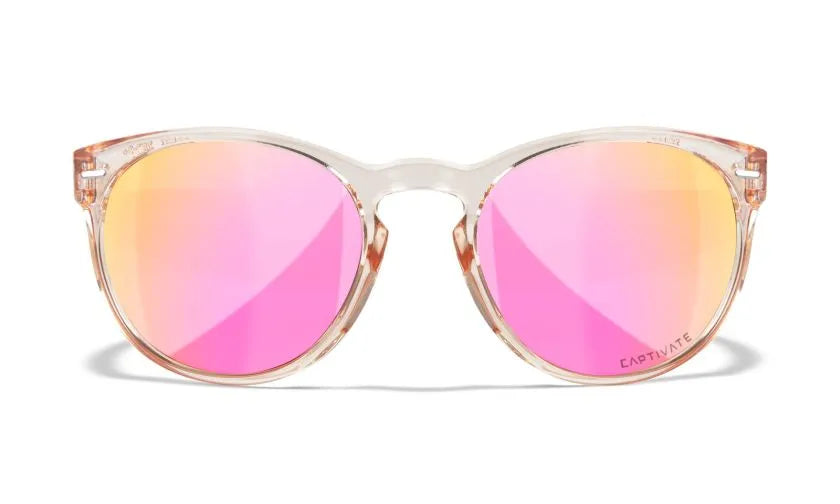 WX COVERT, CAPTIVATE™ Polarized Rose Gold Mirror Lenses, Gloss Crystal Blush Frame