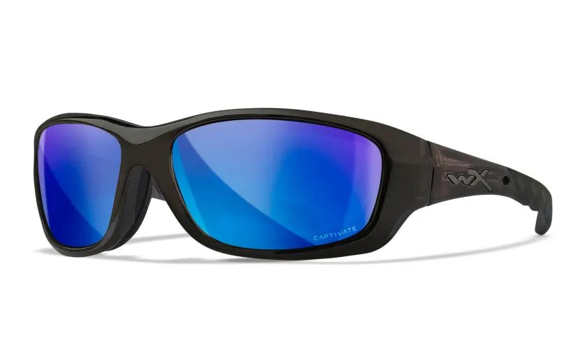WX GRAVITY, CAPTIVATE™ Polarized Blue Mirror Lenses, Black Crystal Frame