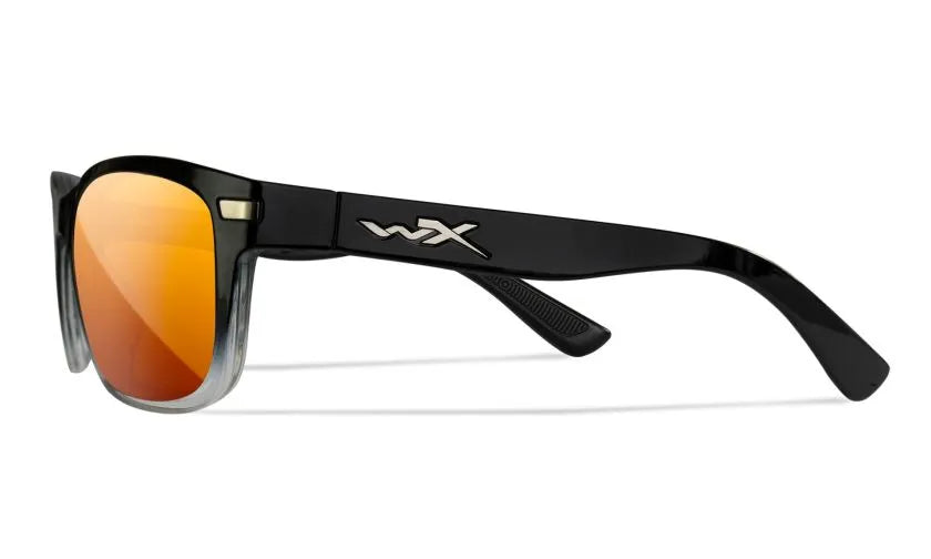WX HELIX, CAPTIVATE™ Polarized Bronze Mirror Lenses, Gloss Black Fade to Clear Crystal Frame
