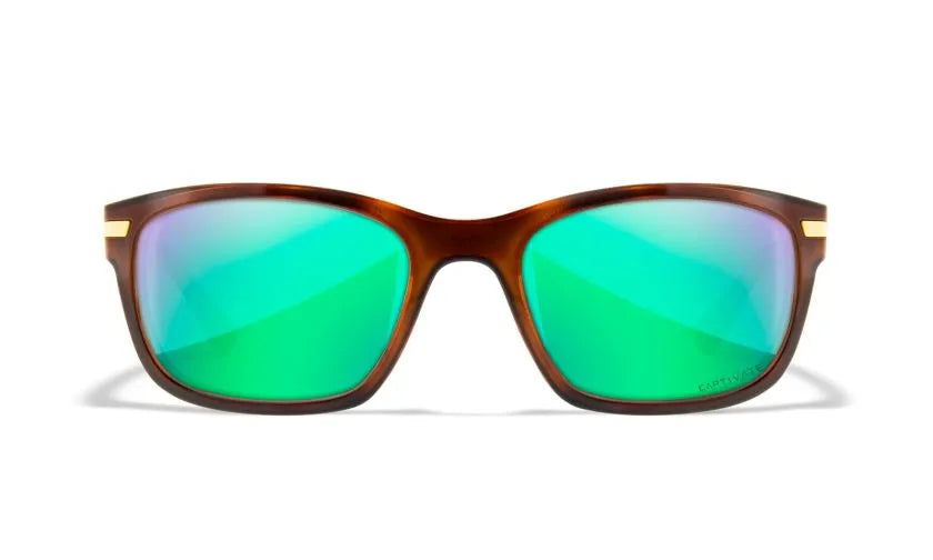 WX HELIX, CAPTIVATE™ Polarized Green Mirror Lenses, Gloss Demi Brown Frame