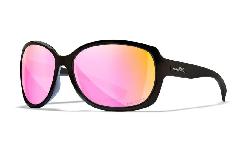WX MYSTIQUE, CAPTIVATE™ Polarized Rose Gold Mirror Lenses, Gloss Black Frame