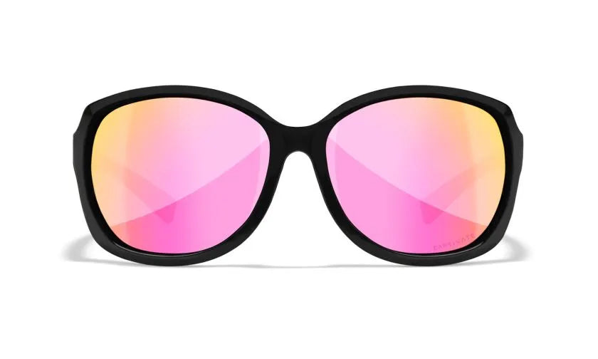 WX MYSTIQUE, CAPTIVATE™ Polarized Rose Gold Mirror Lenses, Gloss Black Frame