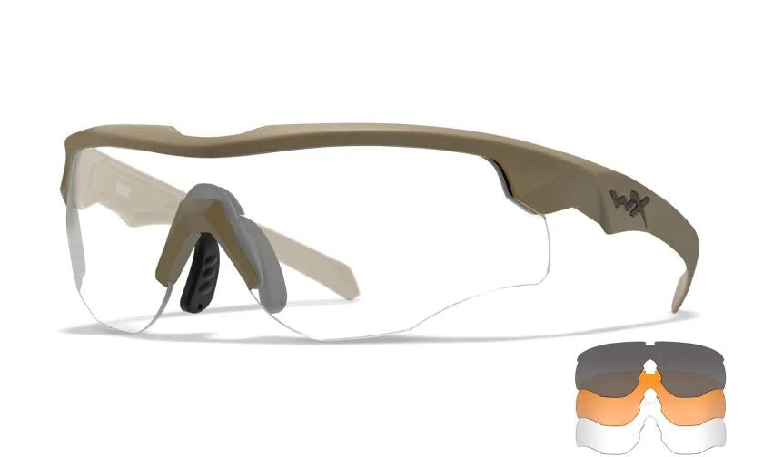 WX ROGUE COMM, Grey/Clear/Light Rust Lenses, Matte Tan Frame