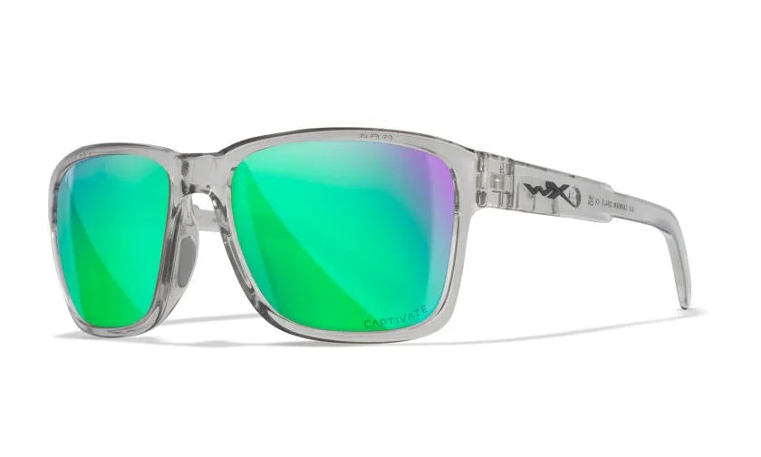 WX TREK, CAPTIVATE™ Polarized Green Mirror Lenses, Gloss Crystal Light Grey Frame
