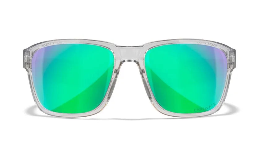 WX TREK, CAPTIVATE™ Polarized Green Mirror Lenses, Gloss Crystal Light Grey Frame