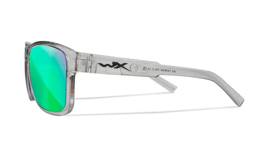 WX TREK, CAPTIVATE™ Polarized Green Mirror Lenses, Gloss Crystal Light Grey Frame