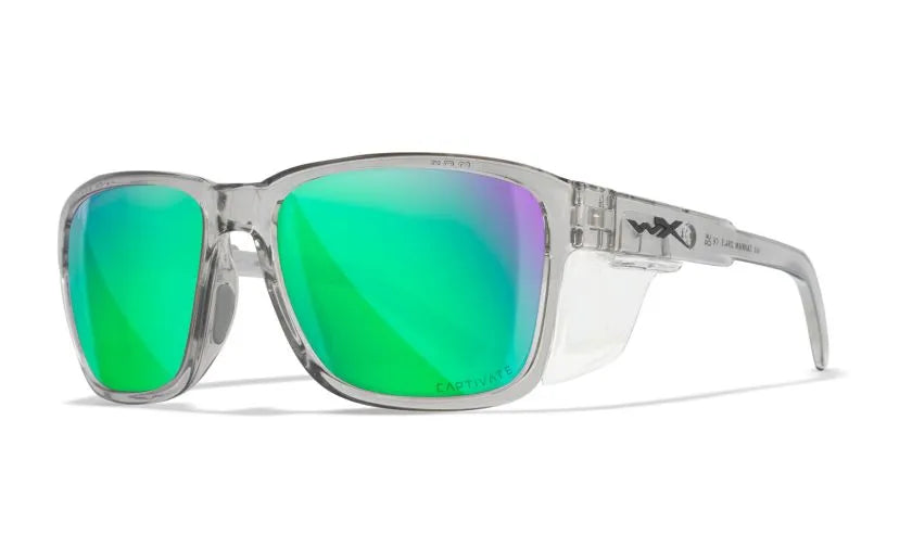 WX TREK, CAPTIVATE™ Polarized Green Mirror Lenses, Gloss Crystal Light Grey Frame