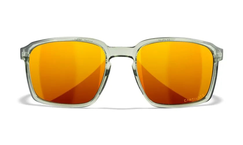 WX ALFA, CAPTIVATE™ Polarized Bronze Mirror Lenses, Gloss Crystal Light Olive/Grey Frame