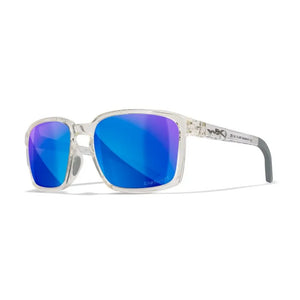 WX ALFA, CAPTIVATE™ Polarized Blue Mirror Lenses, Gloss Clear Crystal Frame