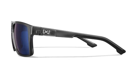 WX FOUNDER, CAPTIVATE™ Polarized Blue Mirror Lenses, Gloss Crystal Grey Frame