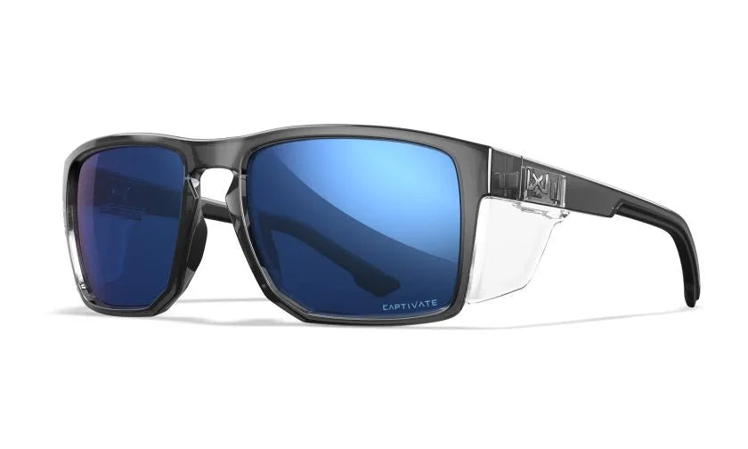 WX FOUNDER, CAPTIVATE™ Polarized Blue Mirror Lenses, Gloss Crystal Grey Frame