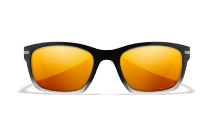 WX HELIX, CAPTIVATE™ Polarized Bronze Mirror Lenses, Gloss Black Fade to Clear Crystal Frame