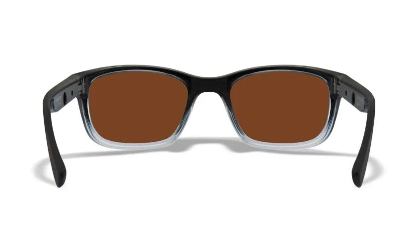 WX HELIX, CAPTIVATE™ Polarized Bronze Mirror Lenses, Gloss Black Fade to Clear Crystal Frame