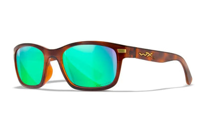 WX HELIX, CAPTIVATE™ Polarized Green Mirror Lenses, Gloss Demi Brown Frame
