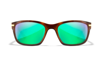 WX HELIX, CAPTIVATE™ Polarized Green Mirror Lenses, Gloss Demi Brown Frame
