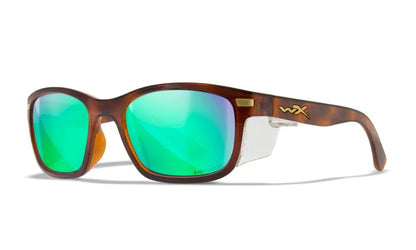 WX HELIX, CAPTIVATE™ Polarized Green Mirror Lenses, Gloss Demi Brown Frame