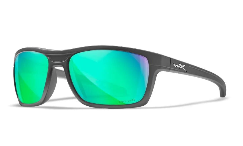 WX KINGPIN, CAPTIVATE™ Polarized Green Mirror Lenses, Matte Graphite Frame