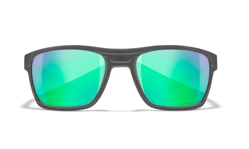 WX KINGPIN, CAPTIVATE™ Polarized Green Mirror Lenses, Matte Graphite Frame