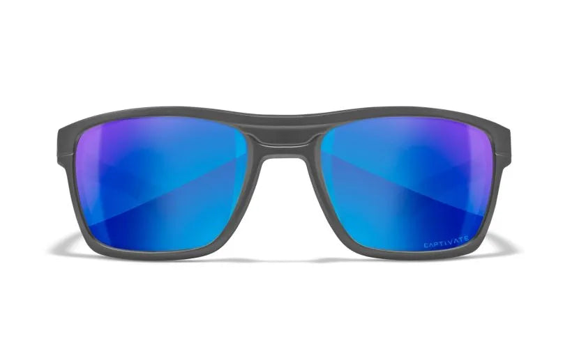 WX KINGPIN, CAPTIVATE™ Polarized Blue Mirror Lenses, Matte Graphite Frame