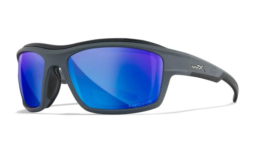 WX OZONE, CAPTIVATE™ Polarized Blue Mirror Lenses, Matte Grey Frame