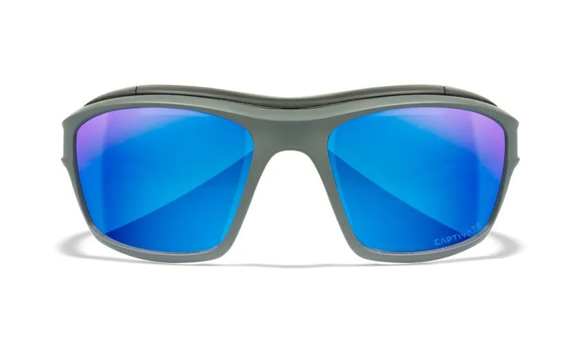 WX OZONE, CAPTIVATE™ Polarized Blue Mirror Lenses, Matte Grey Frame