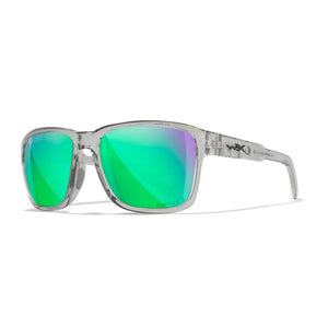 WX TREK, CAPTIVATE™ Polarized Green Mirror Lenses, Gloss Crystal Light Grey Frame