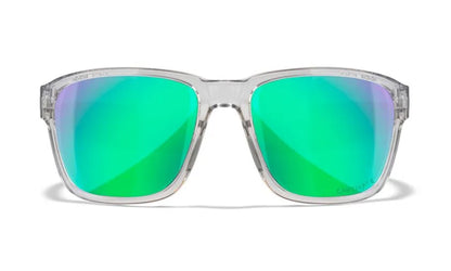 WX TREK, CAPTIVATE™ Polarized Green Mirror Lenses, Gloss Crystal Light Grey Frame