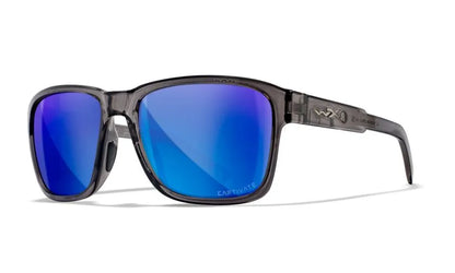 WX TREK, CAPTIVATE™ Polarized Blue Mirror Lenses, Gloss Crystal Dark Grey Frame