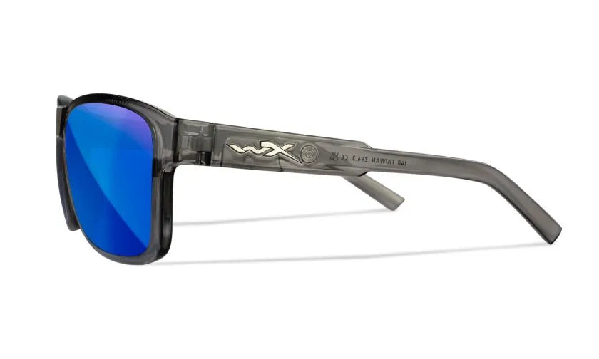 WX TREK, CAPTIVATE™ Polarized Blue Mirror Lenses, Gloss Crystal Dark Grey Frame