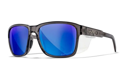 WX TREK, CAPTIVATE™ Polarized Blue Mirror Lenses, Gloss Crystal Dark Grey Frame